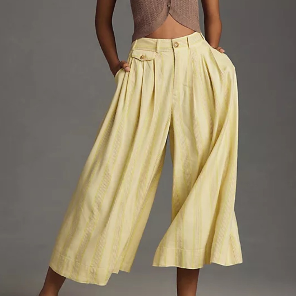 Anthropologie Meave Striped Volume Culottes - Light Yellow